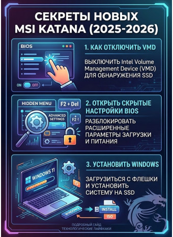 Секреты новых MSI Katana (2025-2026): Как отключить VMD, открыть скрытые настройки BIOS и установить Windows