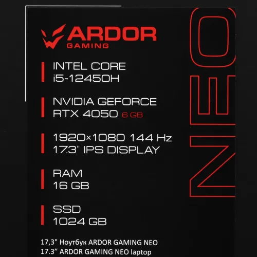 17.3" Ноутбук ARDOR GAMING NEO N17-I5ND415 черный