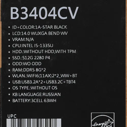 14" Ноутбук ASUS ExpertBook B3404CVA-Q50247 черный