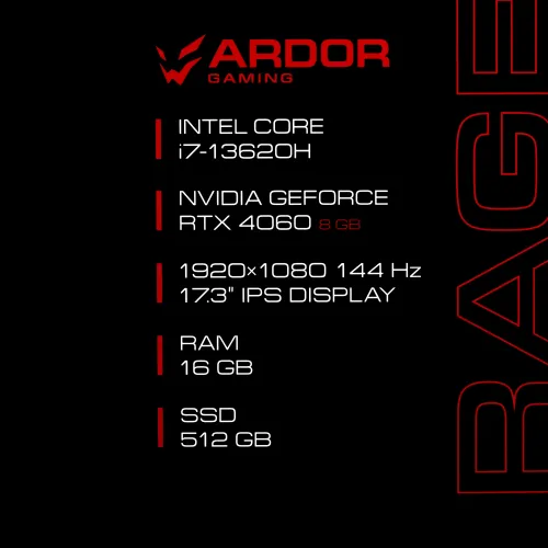 17.3" Ноутбук ARDOR Gaming RAGE R17-I7ND404 черный