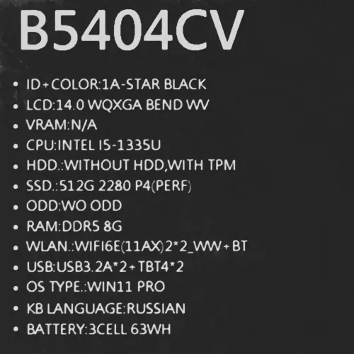 14" Ноутбук ASUS ExpertBook B5 B5404CVA-QN0098X черный