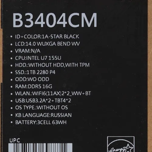 14" Ноутбук ASUS ExpertBook B3404CMA-Q50433 черный