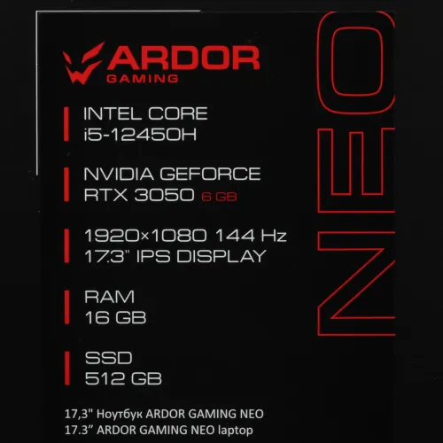 17.3" Ноутбук ARDOR GAMING NEO N17-I5ND414 черный