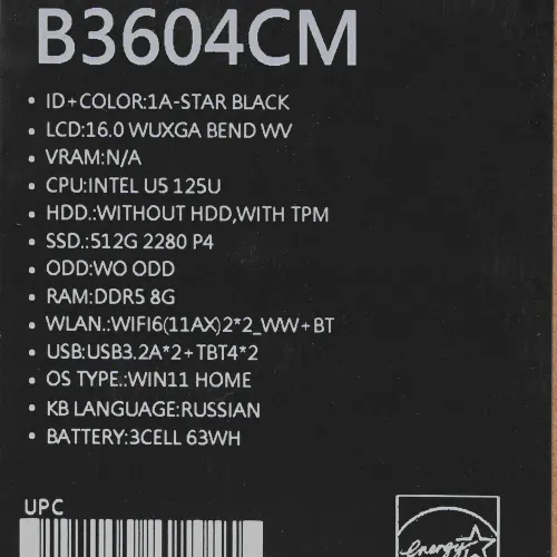 16" Ноутбук ASUS ExpertBook B3604CMA-Q90350W черный