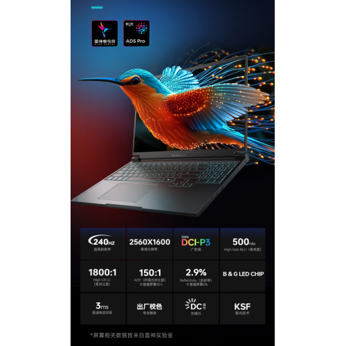 16" Игровой ноутбук ThundeRobot Hunting Blade R16 Intel i9-13900HX RTX 5080 IPS 2.5K 240 Гц RAM 16 ГБ SSD 1 ТБ Чёрный